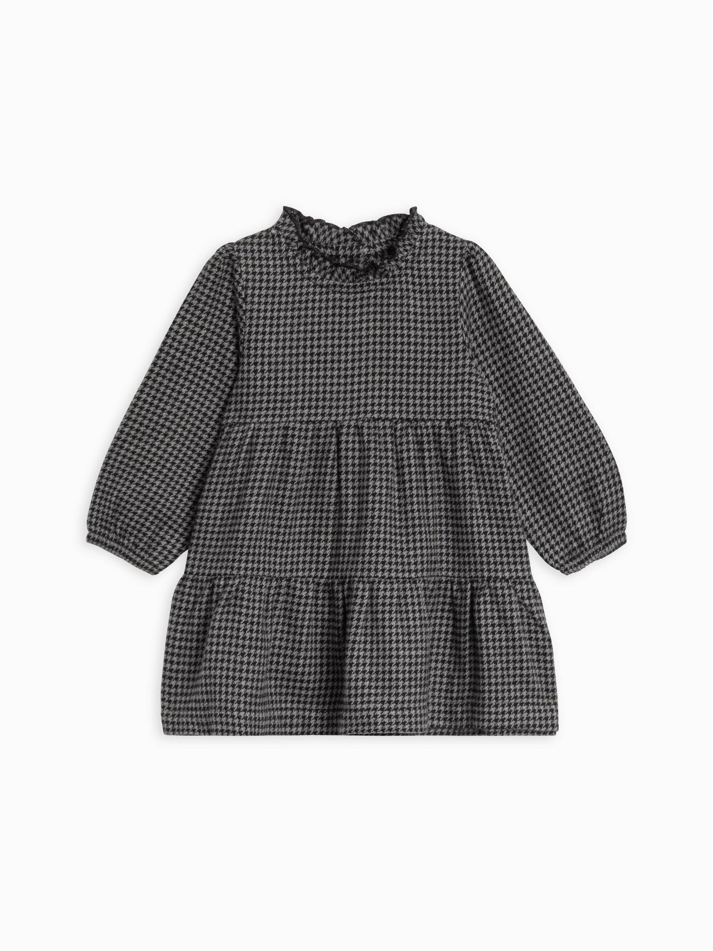 Flannel Ruffle Neck Dress (Houndstooth)