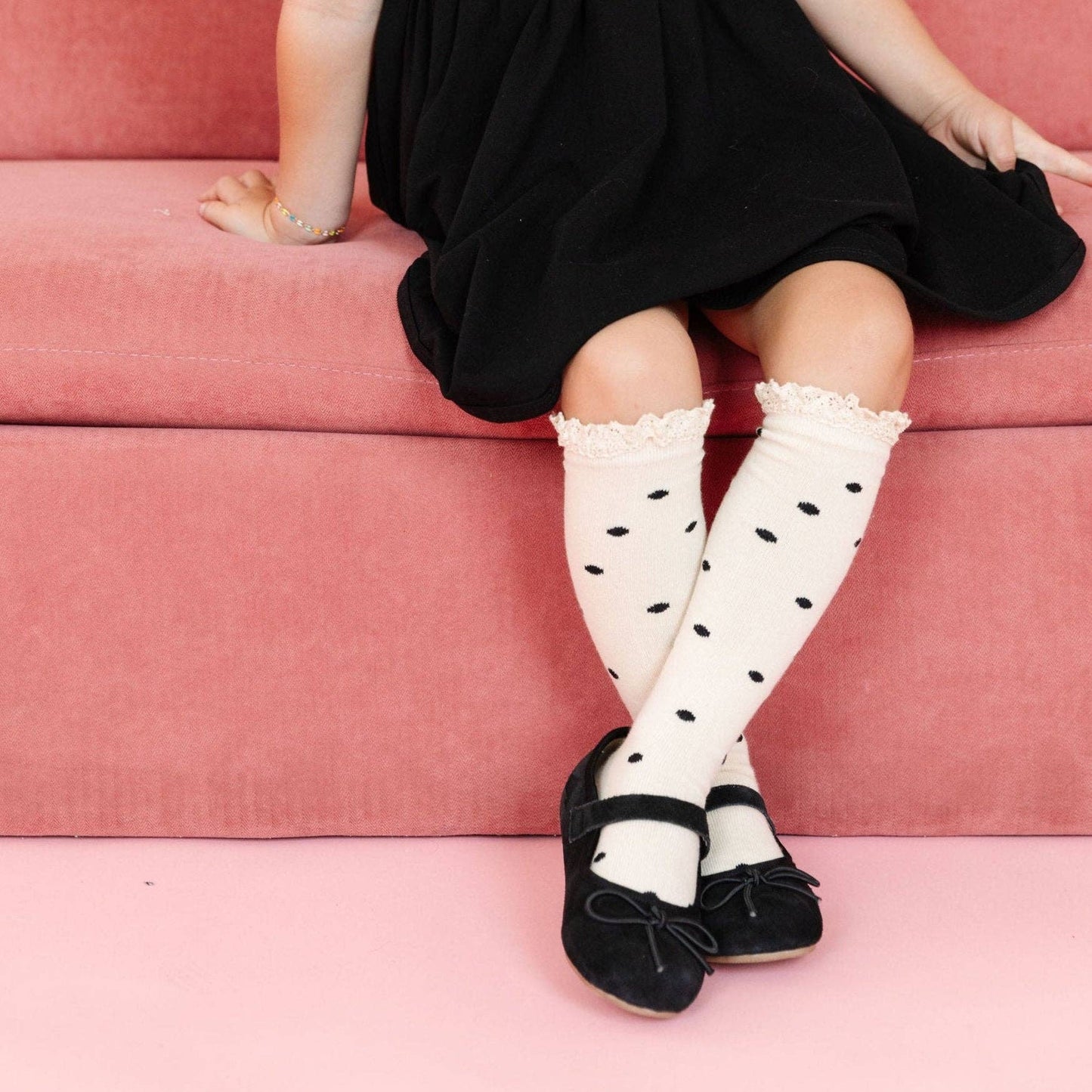 Lace Top Knee High Socks - Vanilla Dot