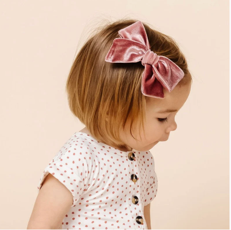 Velvet Bow Pigtail Clip Set (Rose)