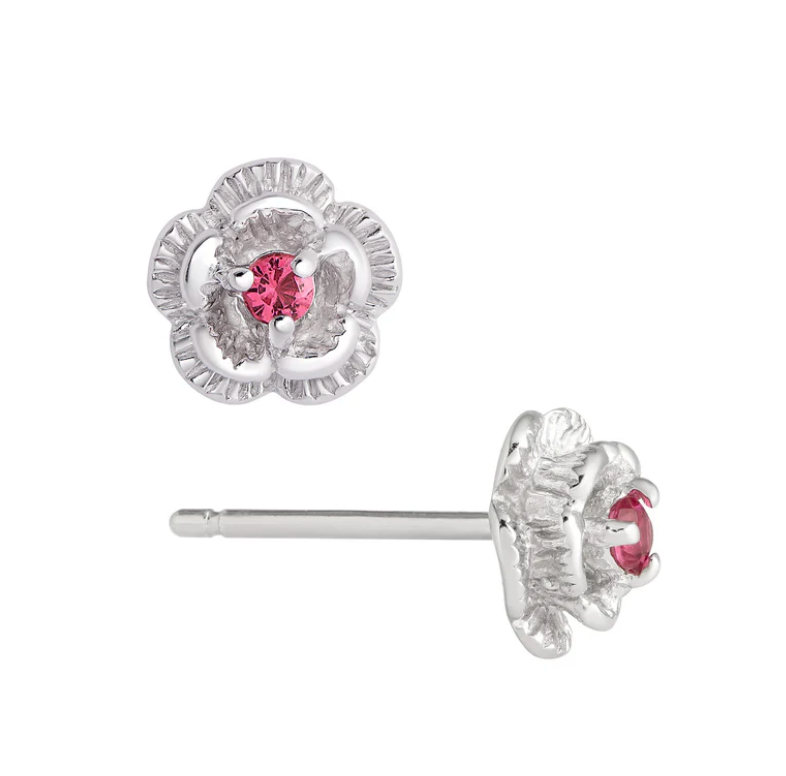 3D Flower Stud Earrings (Sterling Silver)