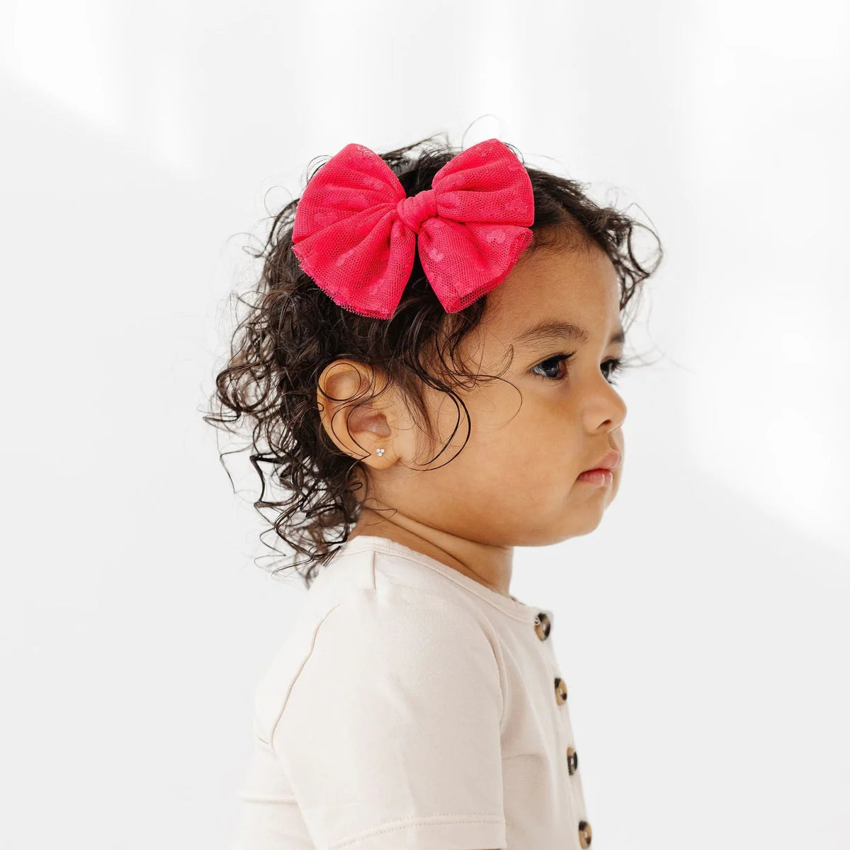 Tulle Pink Heart Bow Clip