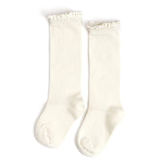 Fancy Lace Top Knee High Socks - Ivory