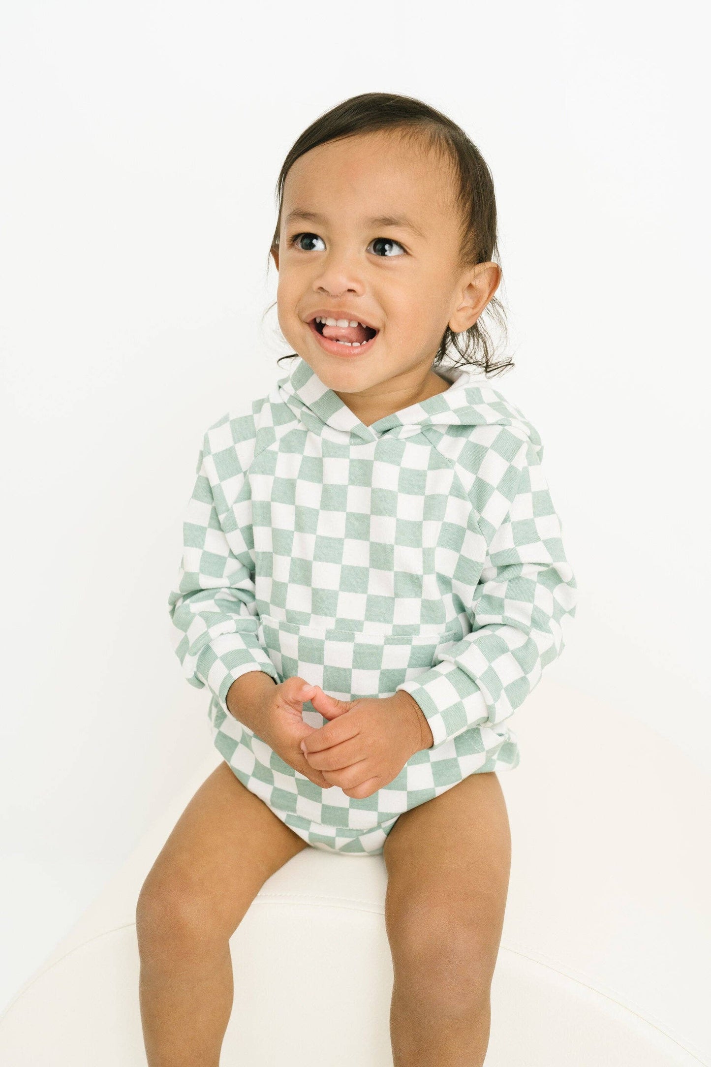 Seafoam Checkered Hoodie Romper