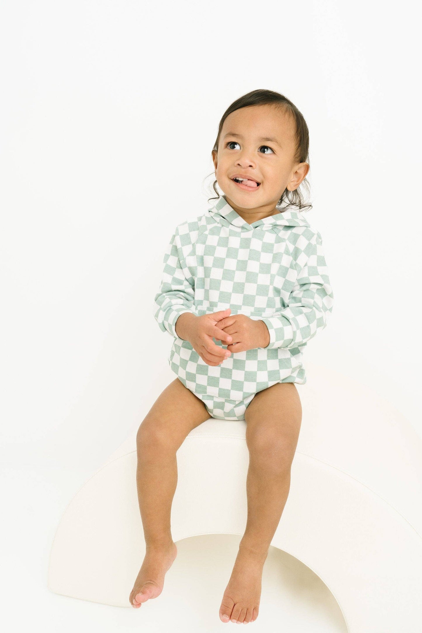 Seafoam Checkered Hoodie Romper