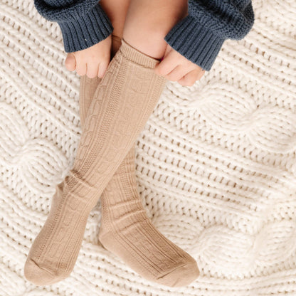 Cable Knit Knee High Socks - Oat