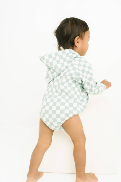 Seafoam Checkered Hoodie Romper