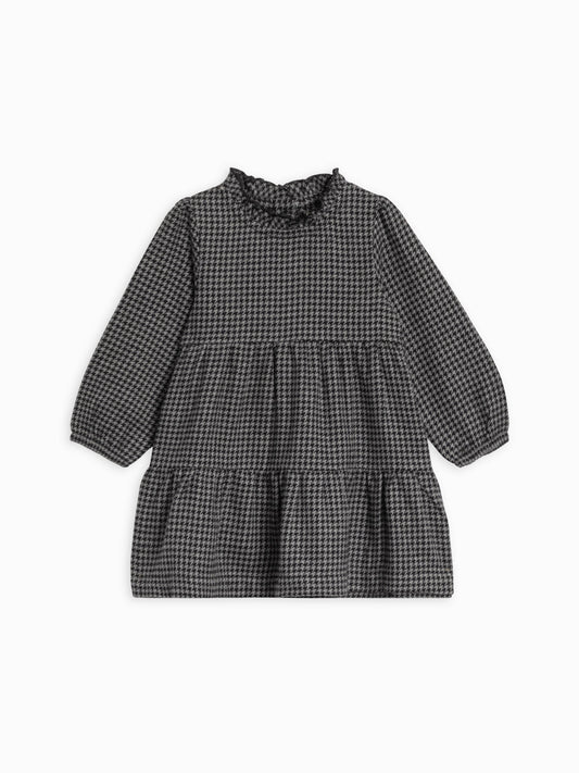 Flannel Ruffle Neck Dress (Houndstooth)