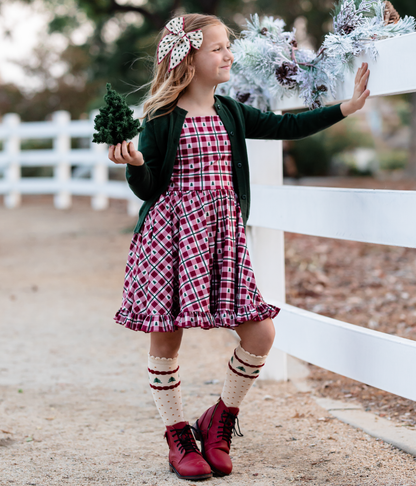 Tree Scalloped Knee High Socks