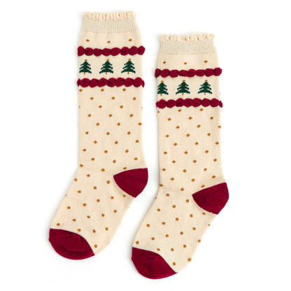 Tree Scalloped Knee High Socks