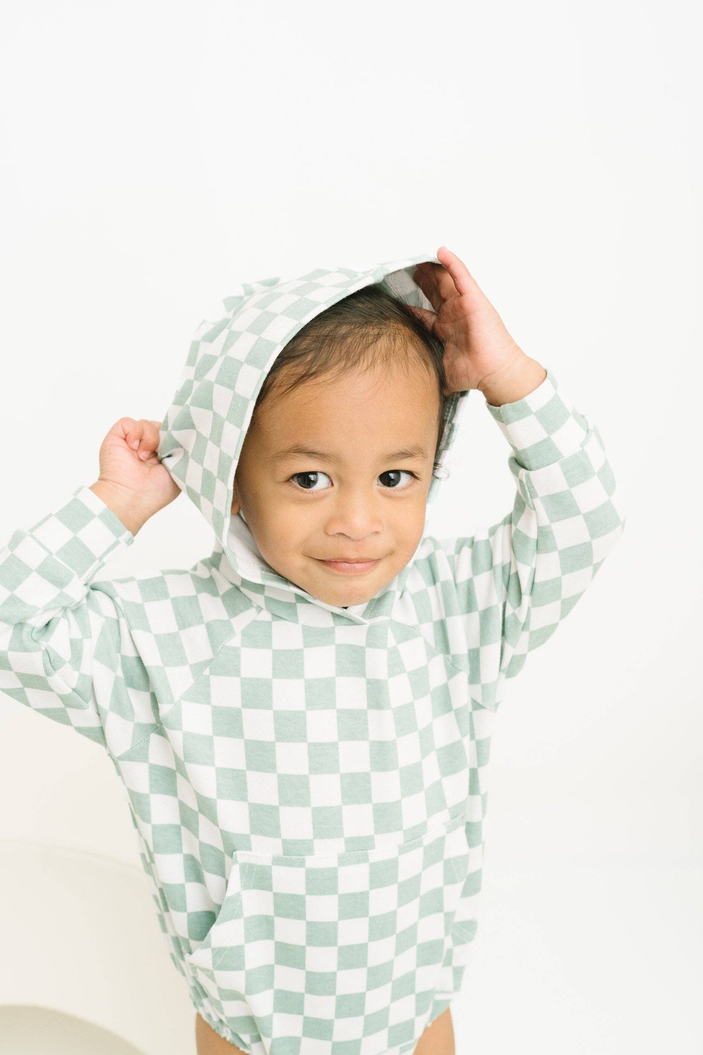 Seafoam Checkered Hoodie Romper