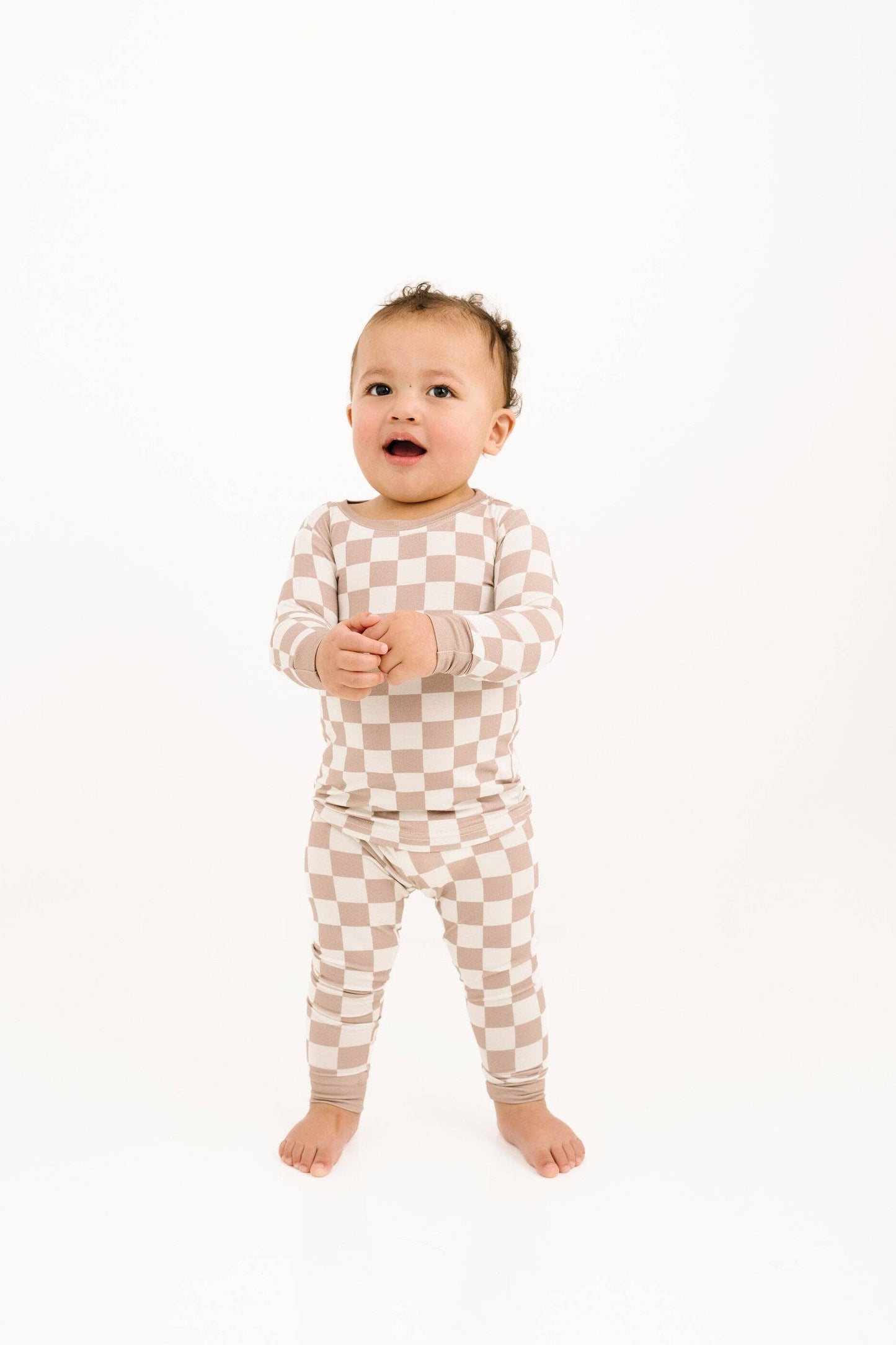 Beige Checkered Bamboo Set