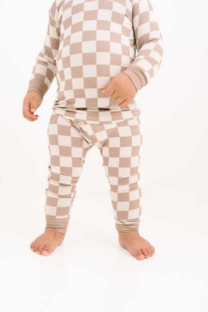 Beige Checkered Bamboo Set