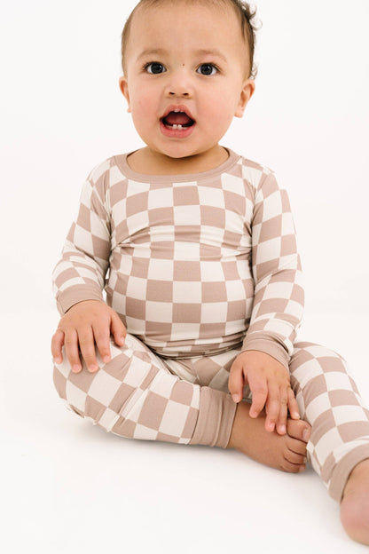 Beige Checkered Bamboo Set