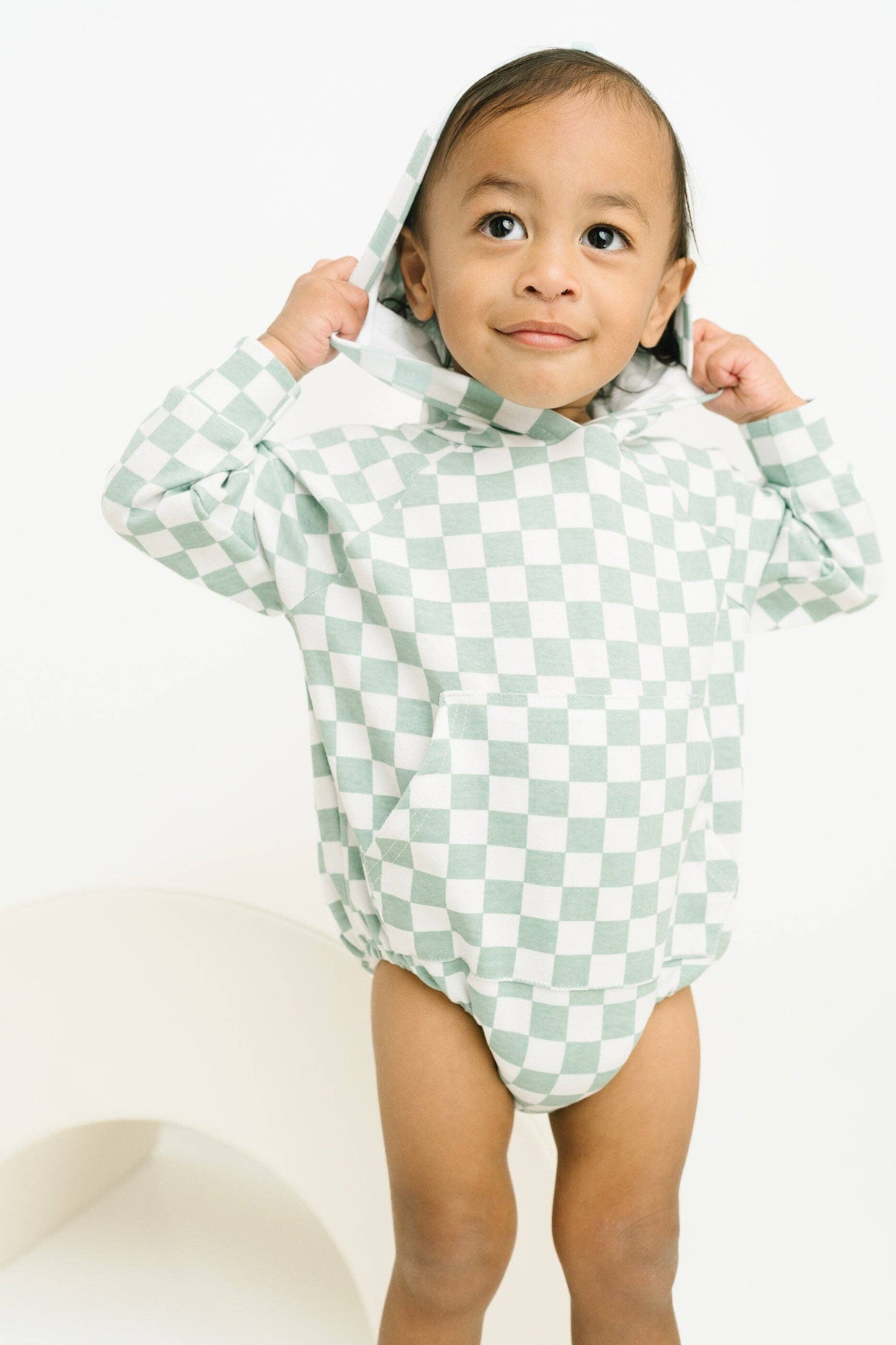 Seafoam Checkered Hoodie Romper