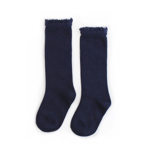Lace Top Knee High Socks - NAVY