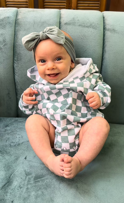 Seafoam Checkered Hoodie Romper