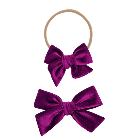Velvet Bow Headband (Magenta)