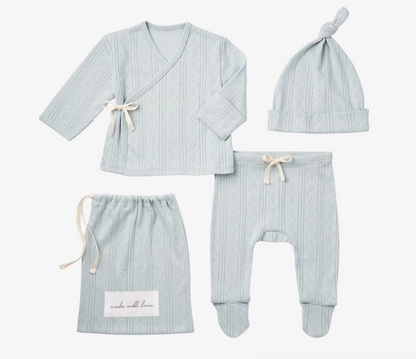 Pointelle Layette Newborn Set in Pale Blue