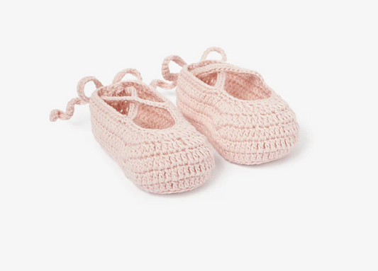 Pink Ballerina Hand Crocheted Baby Booties (0-12M)