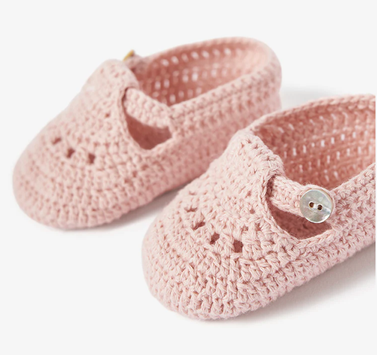 T-Strap Hand Crocheted Baby Booties in Blush (0-12M)