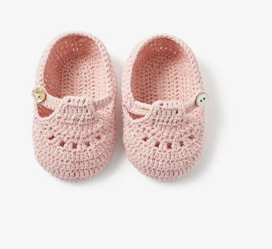 T-Strap Hand Crocheted Baby Booties in Blush (0-12M)