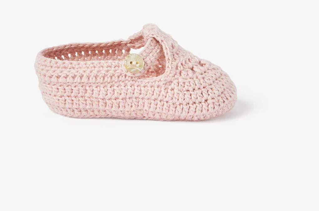 T-Strap Hand Crocheted Baby Booties in Blush (0-12M)