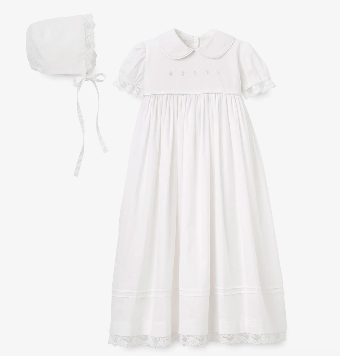 Girls' Gown & Bonnet Christening Set in White (0-12M)