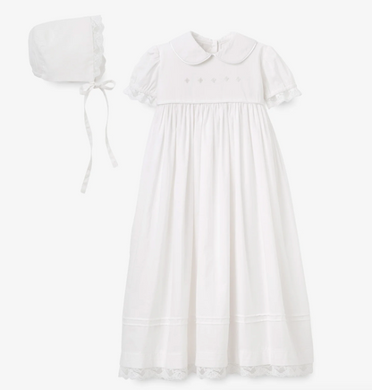 Girls' Gown & Bonnet Christening Set in White (0-12M)