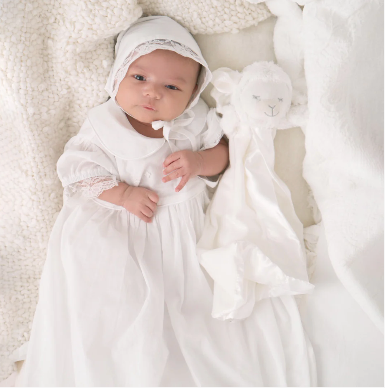 Girls' Gown & Bonnet Christening Set in White (0-12M)