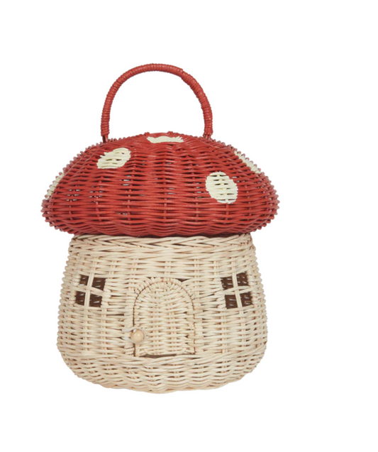 Rattan Mushroom Basket - Red