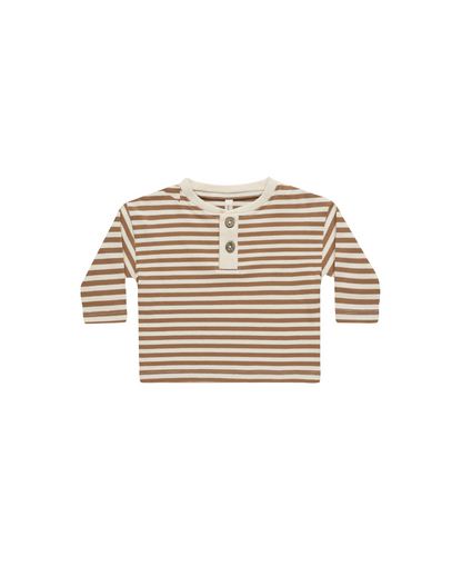 Long Sleeve Henley Tee || Cinnamon Stripe