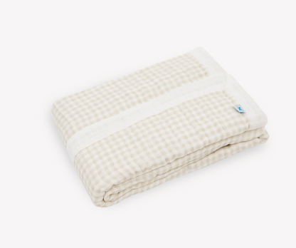 Cotton Muslin Baby Quilt - Tan Gingham