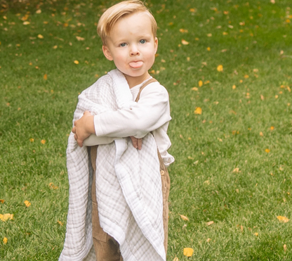 Cotton Muslin Baby Quilt - Tan Gingham