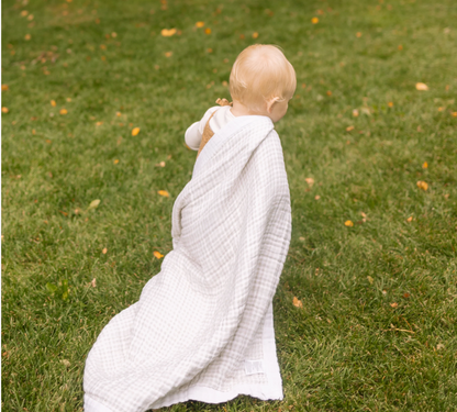 Cotton Muslin Baby Quilt - Tan Gingham