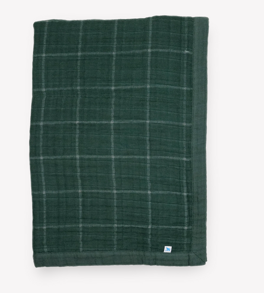 Cotton Muslin Baby Quilt - Evergreen Plaid