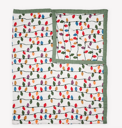 Cotton Muslin Quilted Throw - Christmas Bulbs