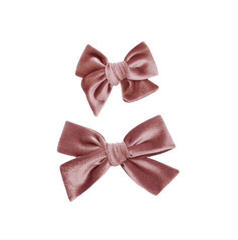 Velvet Bow Pigtail Clip Set (Rose)