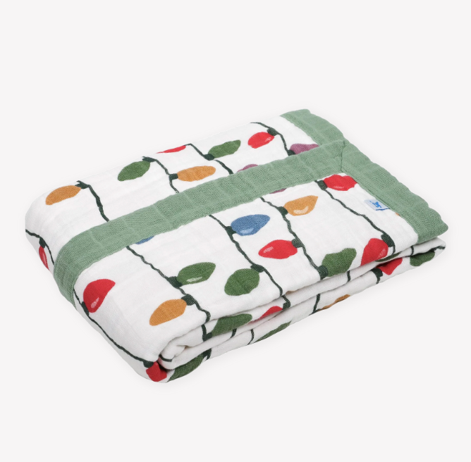 Cotton Muslin Baby Quilt - Christmas Bulbs