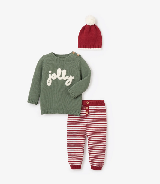 Jolly Sweater with Knit Pants & Pom Hat Set