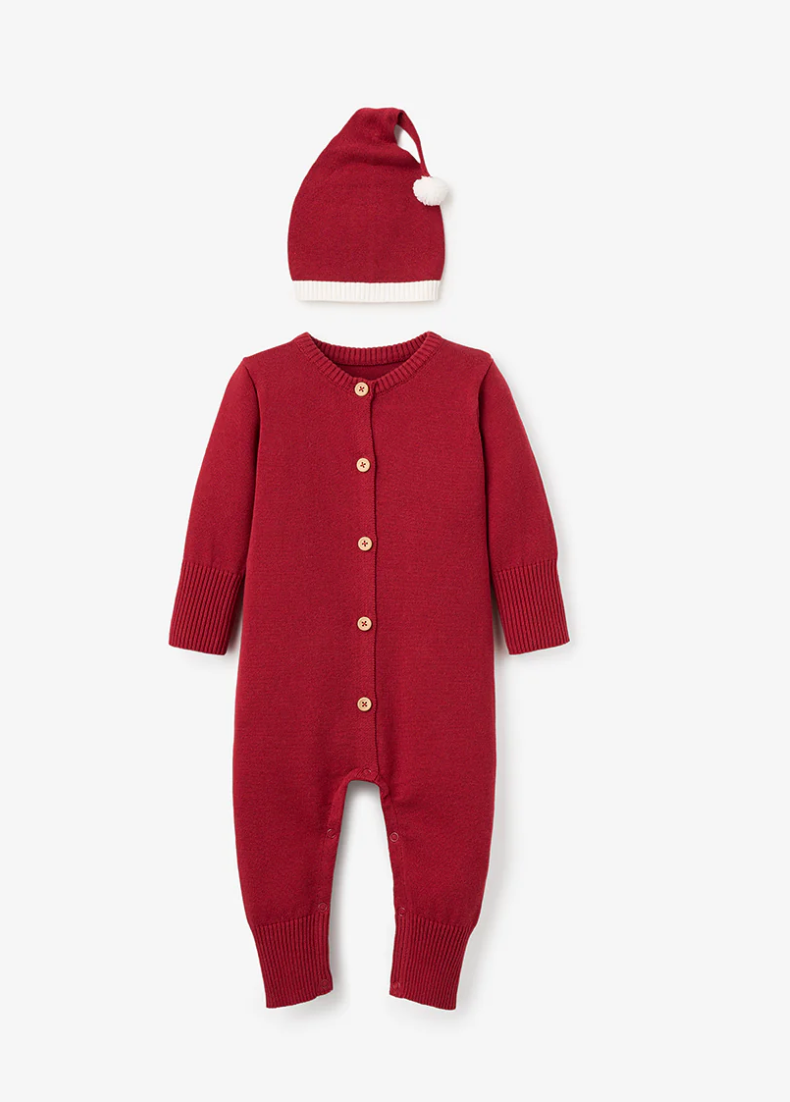 Red Santa Baby Dropback Jumpsuit & Hat Set