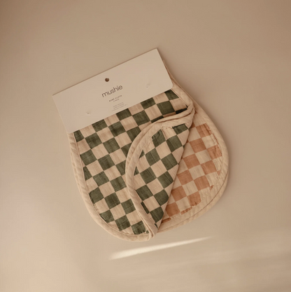 Cotton Muslin Burp Cloths (Olive Check/Natural Check)