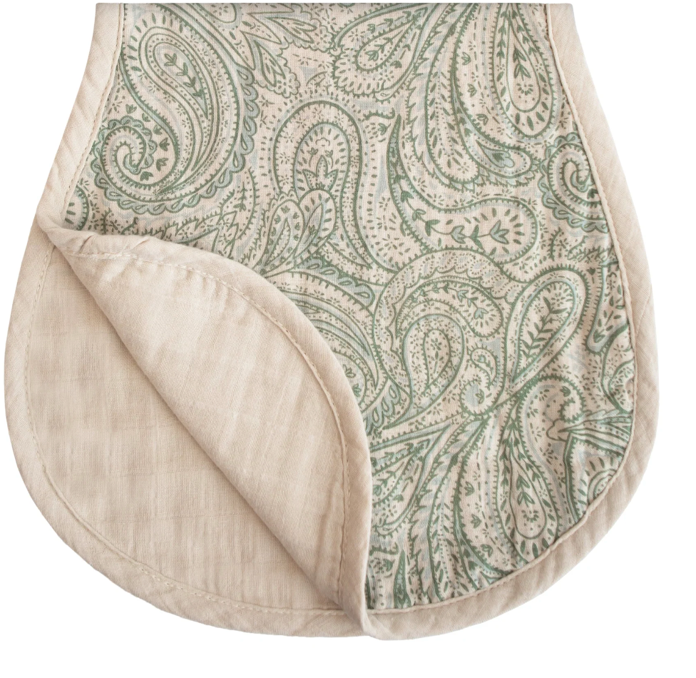 Cotton Muslin Burp Cloths (Green Paisley/Fog)