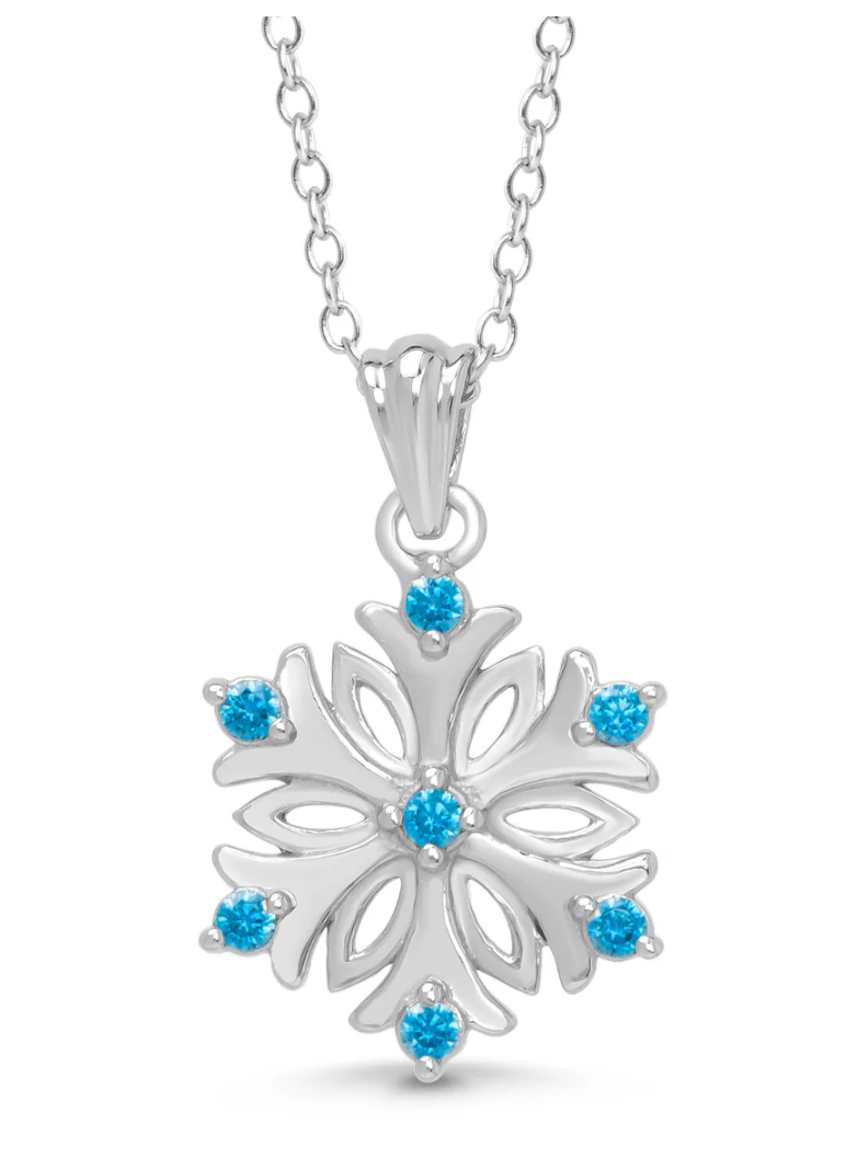 Blue CZ Snowflake Necklace (Silver)