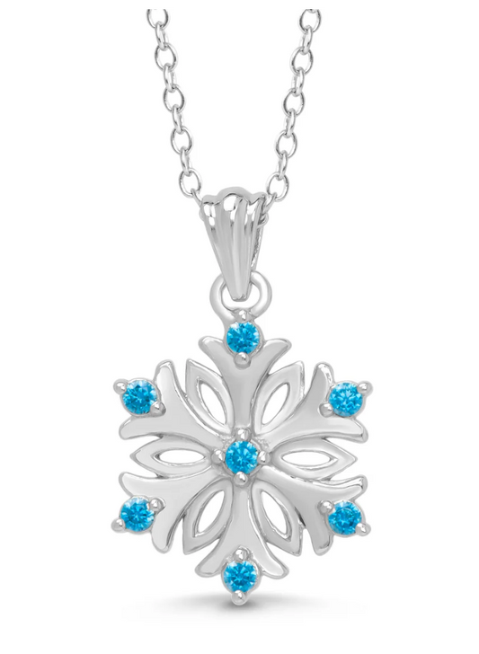 Blue CZ Snowflake Necklace (Silver)