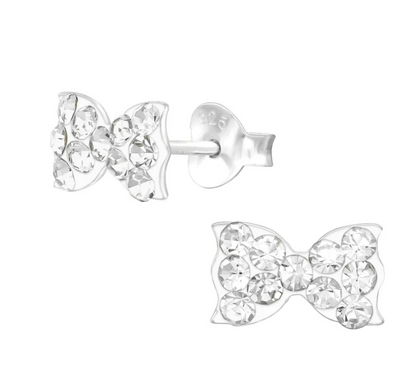 Crystal Bow Stud Earrings (Silver)