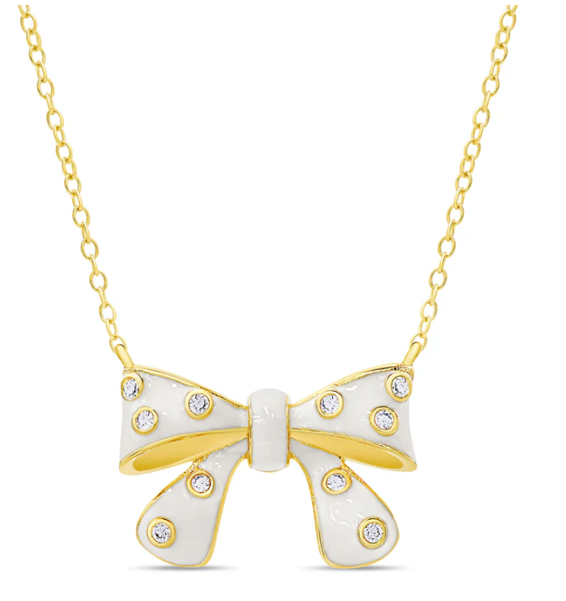 Bow Necklace with CZ (White)