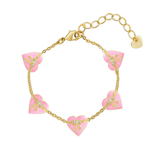 Heart & Ribbon Bow Link Bracelet