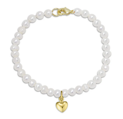 Freshwater Pearl Baby Bracelet w/ Heart Charm (5.5")