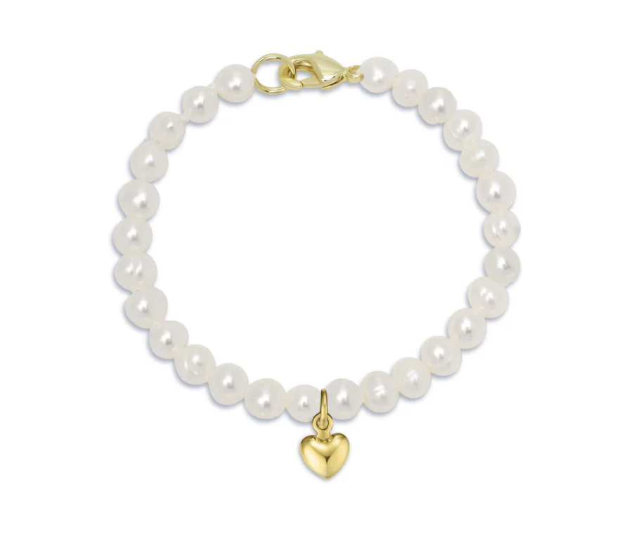 Freshwater Pearl Baby Bracelet w/ Heart Charm (4.5")