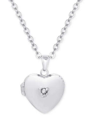 Heart Locket with CZ (Silver)